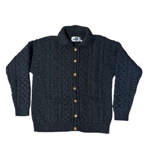 John Molloy Donegal Ireland Wool Charcoal Gray Cable-Knit Sweater Size Medium